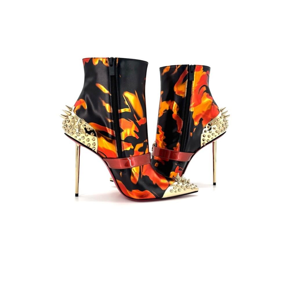 NEW Christian Louboutin Womenphis 100 Spike Logo Buckle Stiletto Heeled Boots 40 - Picture 4 of 11